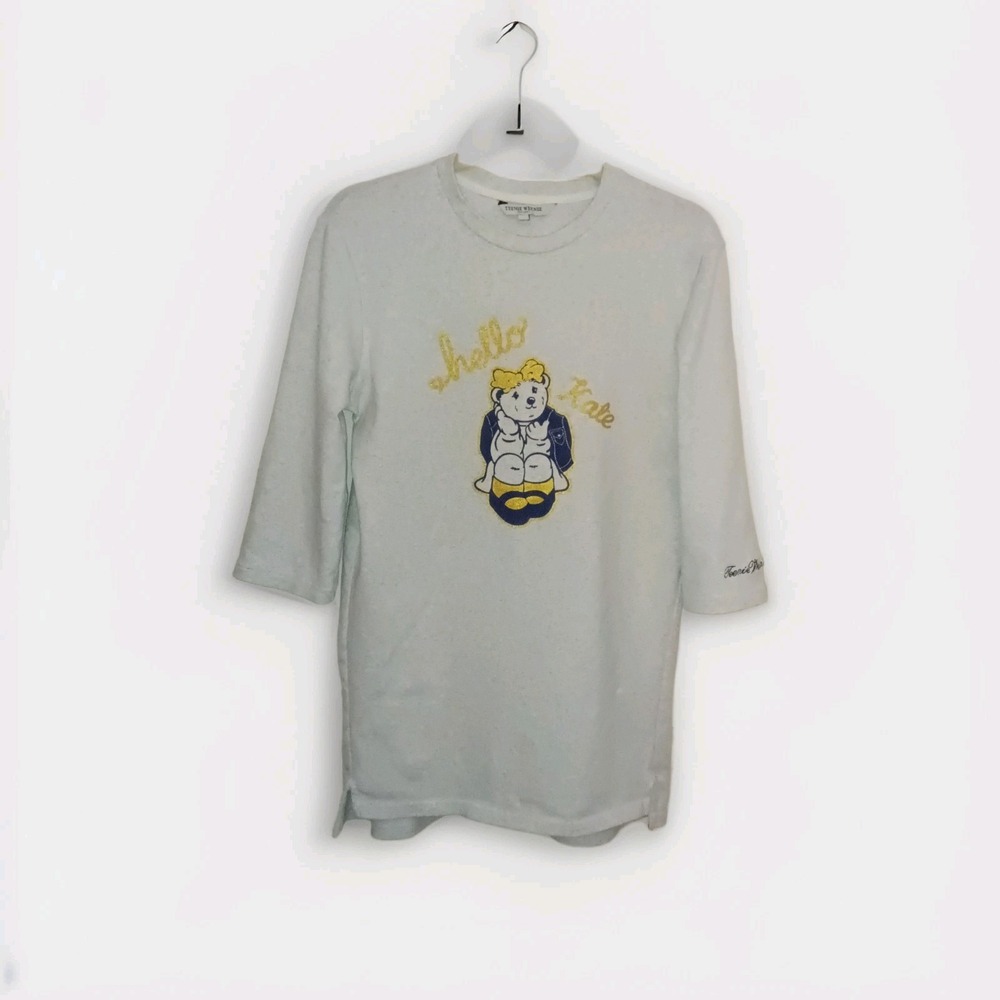 Tennie Wennie Womens Hello Kate Collection Blu Gold Bear Gray Sweatshirt Dress M